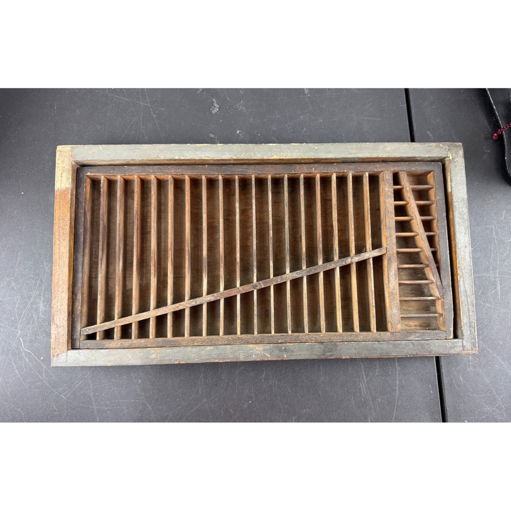 Antique Wood Printers Type Tray Letterpress Drawer Shadow Box Wall Decor 2pc Set